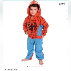 Cuddle Club Marvel One Piece Spiderman Hooded Fleece Romper Size 2T Pj's Costume